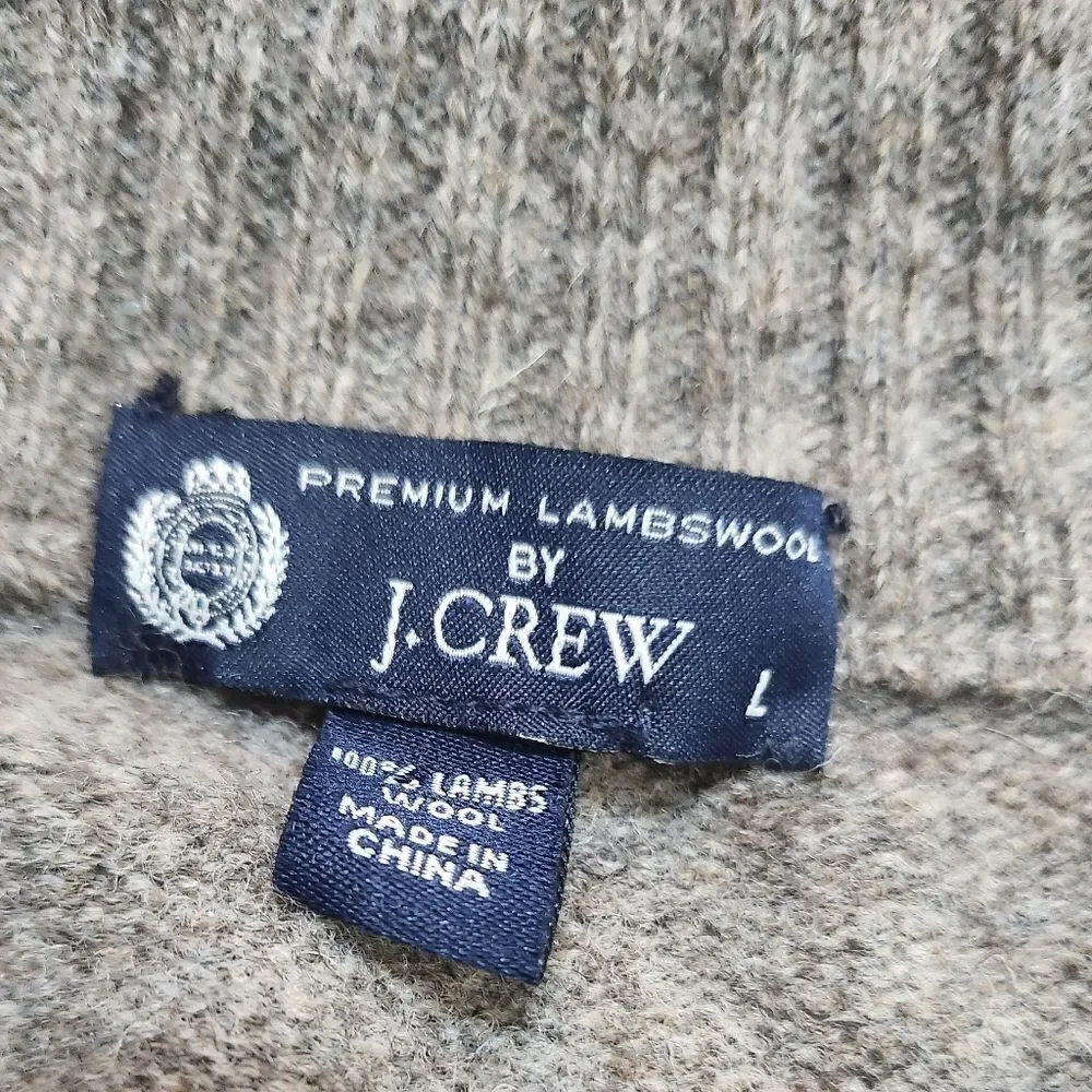 J. Crew Lambwools Argyle Zip-Up Elbow Patch Sweater Cardigan Gray  Size L